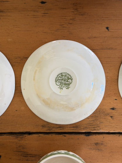Set of 4 Enoch Wedgwood Green Floral Teacups and Saucers