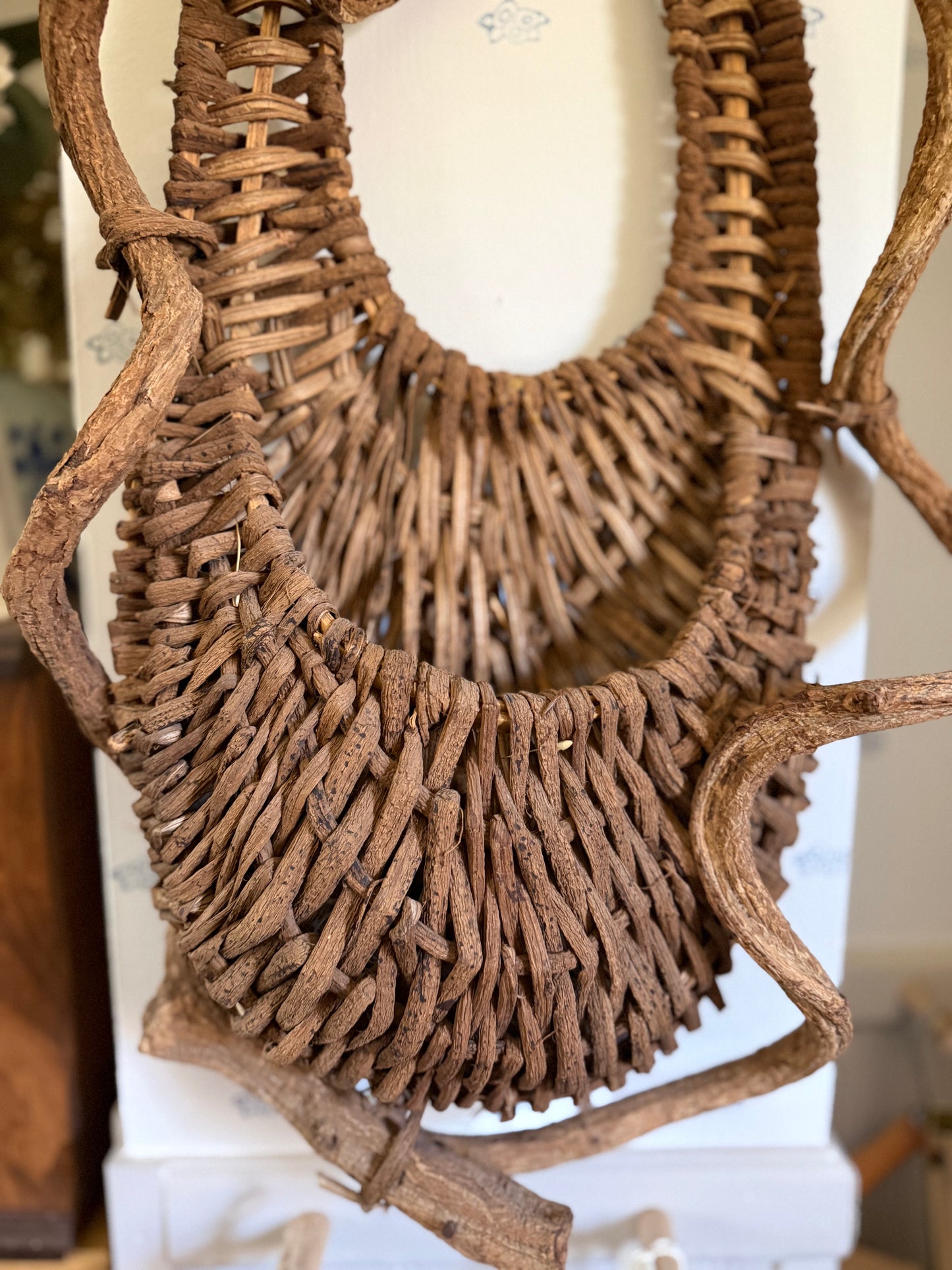 Handwoven Willow and Branch Hanging Basket
