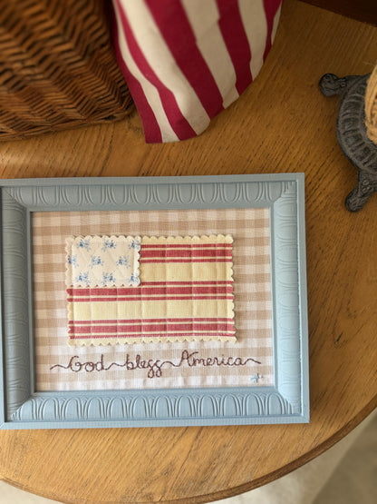 "God Bless America" Quilted Flag in a 8x10 Handmade Wooden Frame
