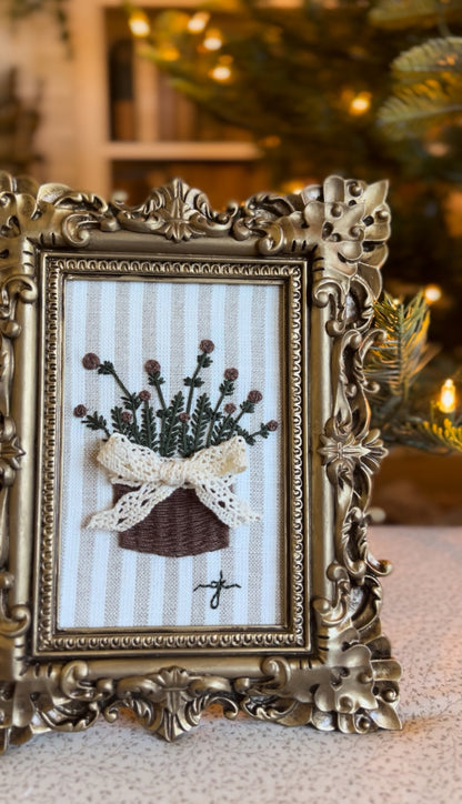 Large Basket of Winter Greens Embroidery Frame