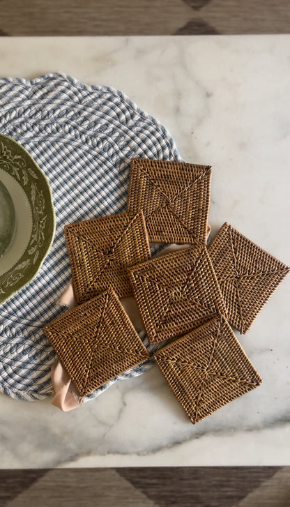 Set of 6 Woven Rattan Coasters