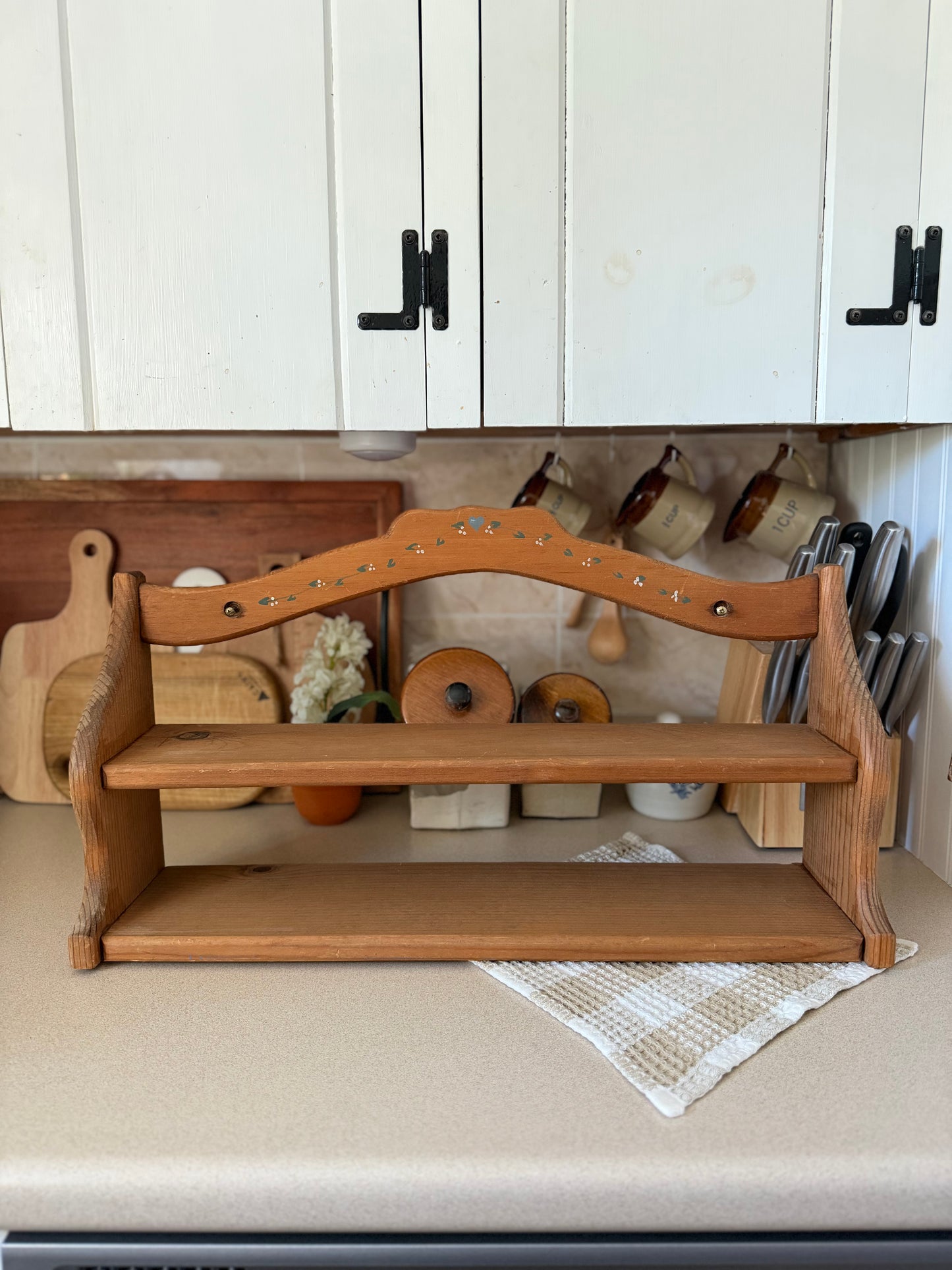 Wooden Shelf with Hand-painted Vine