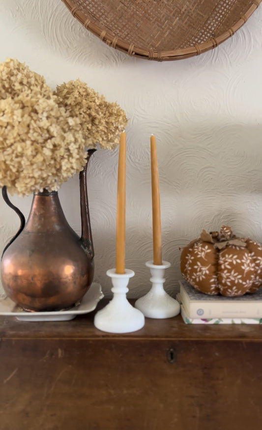 Set of 2 Milk Glass Candle Holders