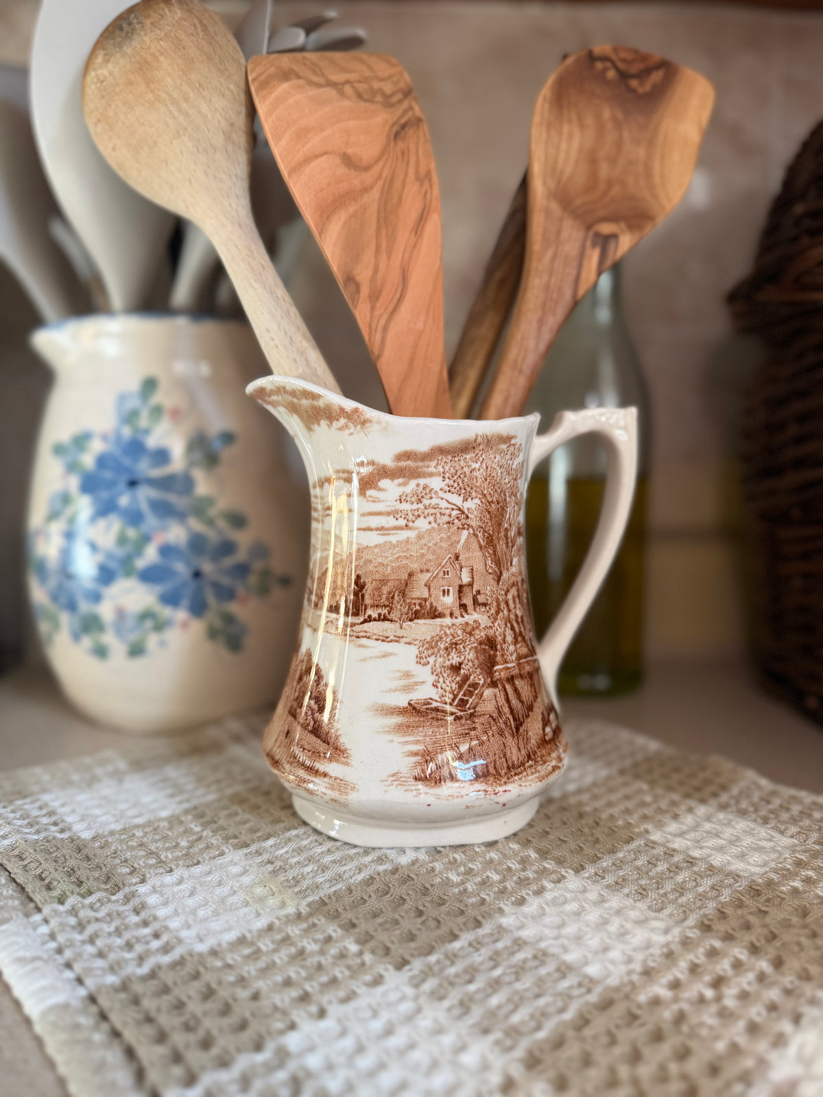 Brown Transferware Pitcher made in England