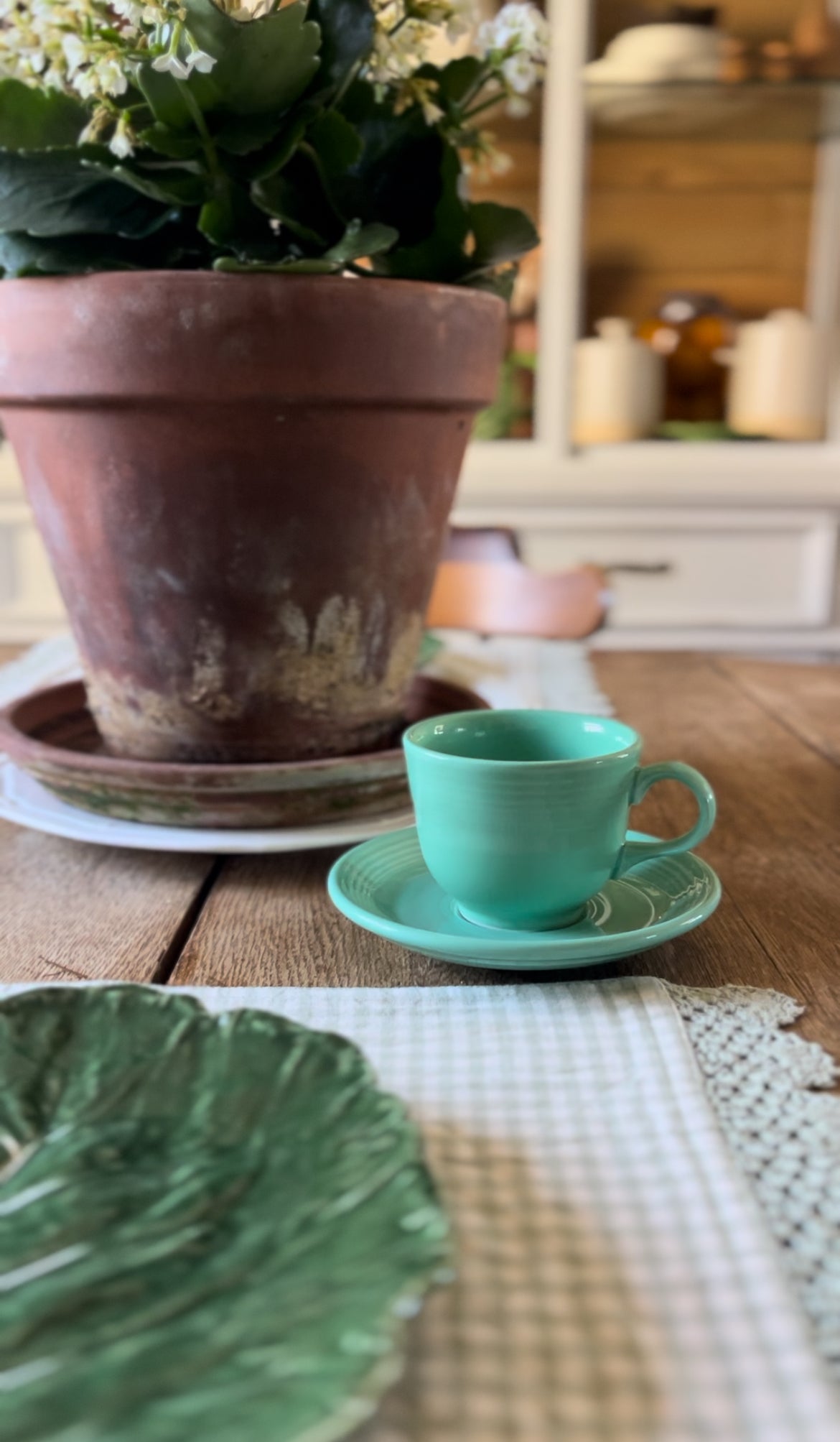 Set of 4 Fiesta Mint Green Teacups and Saucers by Homer Laughlin
