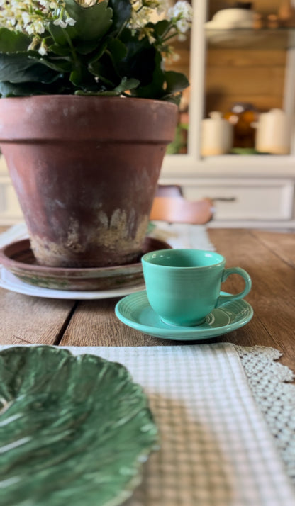Set of 4 Fiesta Mint Green Teacups and Saucers by Homer Laughlin