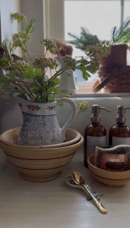 Vintage R.B. Bernarda Portuguese Pottery Blue Sponged Heart Pitcher