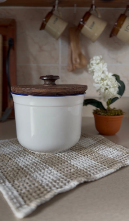 Set of 3 Vintage Rosenthal Netter Blue Geese Ceramic Canisters with Hand-Made Wooden Lids