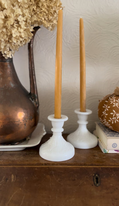 Set of 2 Milk Glass Candle Holders
