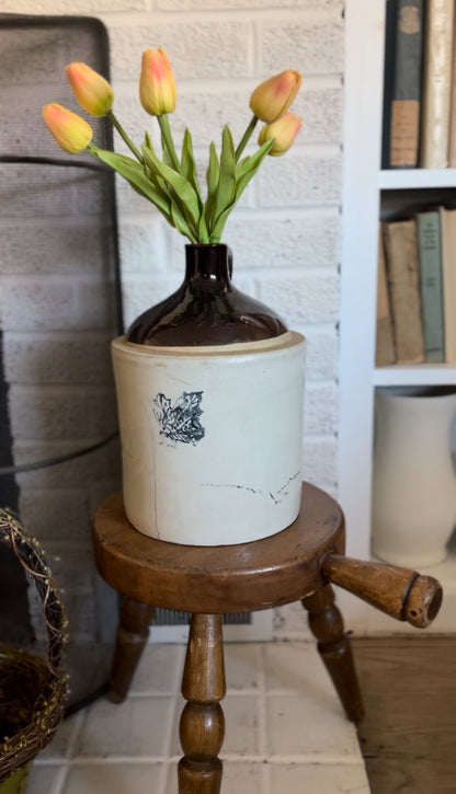 Antique "Western Stoneware" Jug Crock with Pink Tulips