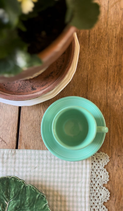 Set of 4 Fiesta Mint Green Teacups and Saucers by Homer Laughlin