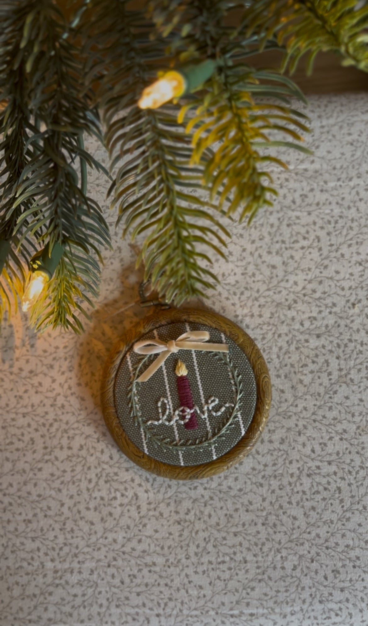 Small "Love" Advent Candle Embroidery Ornament