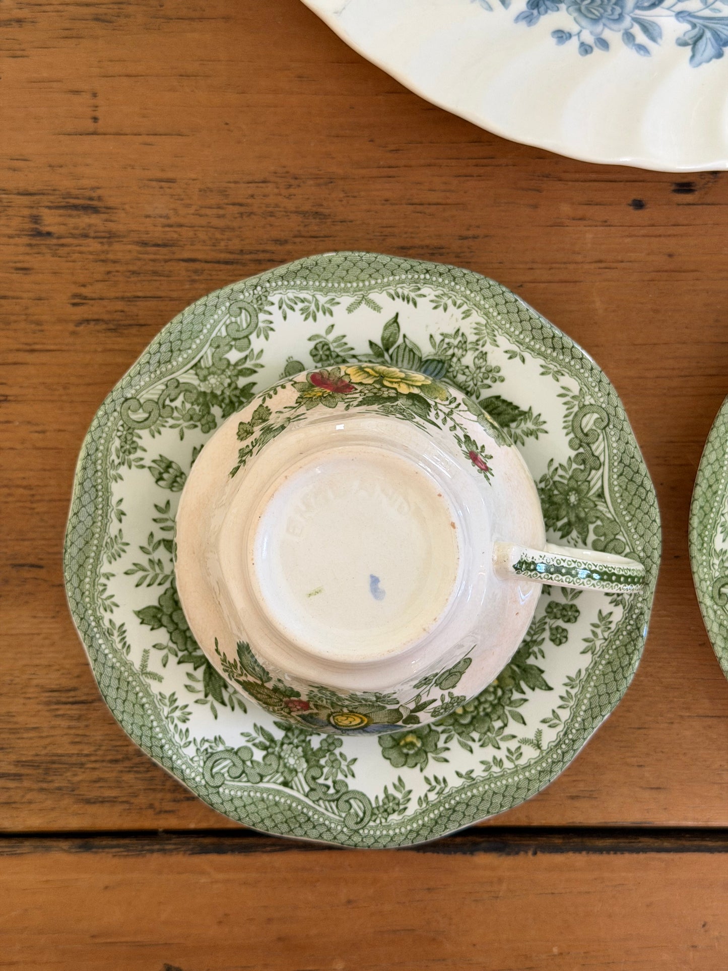 Set of 4 Enoch Wedgwood Green Floral Teacups and Saucers
