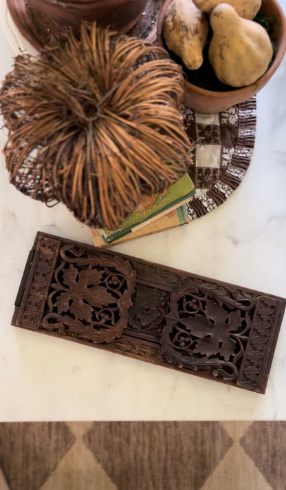 Hand Carved Wooden Folding and Expandable Book Ends
