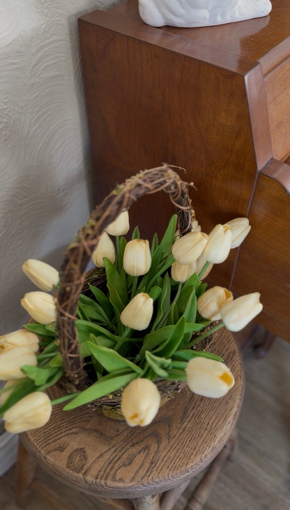 Leaf Basket with Tulips