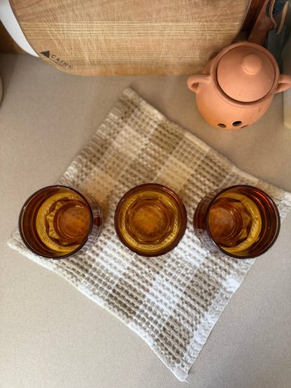 Set of 3 Vintage Libbey Georgian Amber Glasses