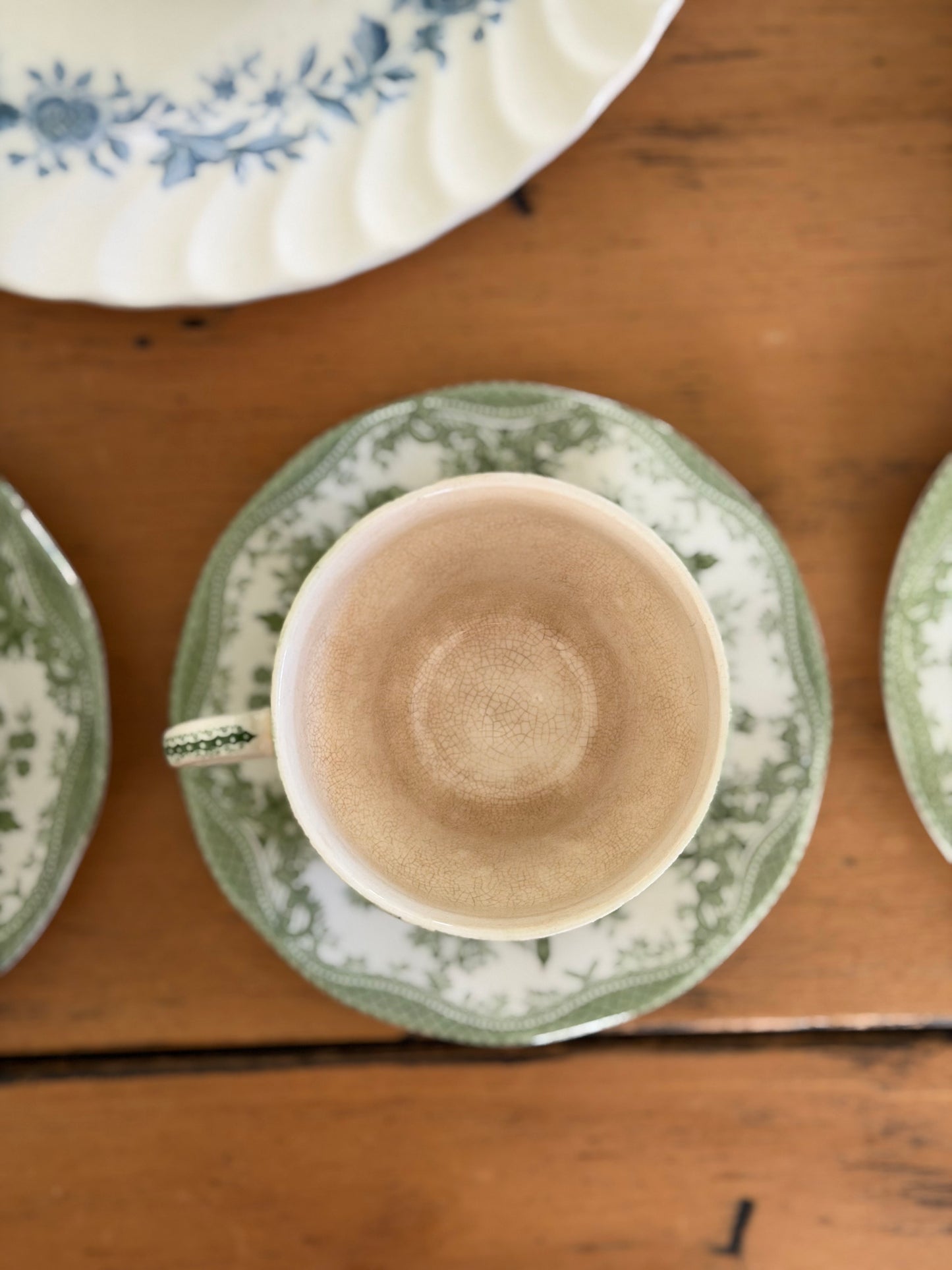 Set of 4 Enoch Wedgwood Green Floral Teacups and Saucers
