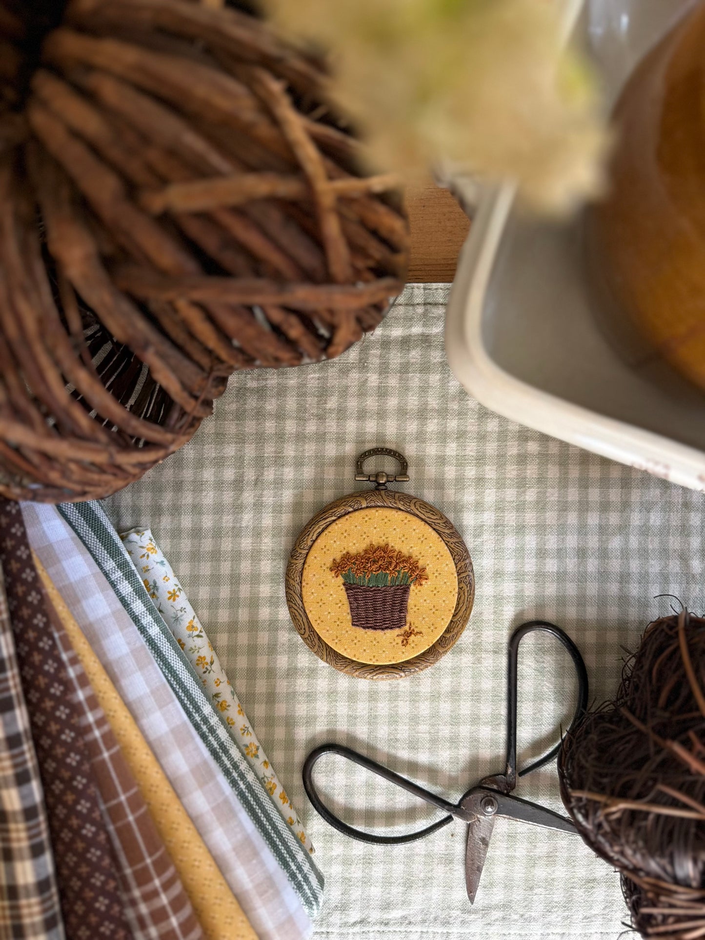 Mum on Yellow Fabric Mini Embroidery Magnet