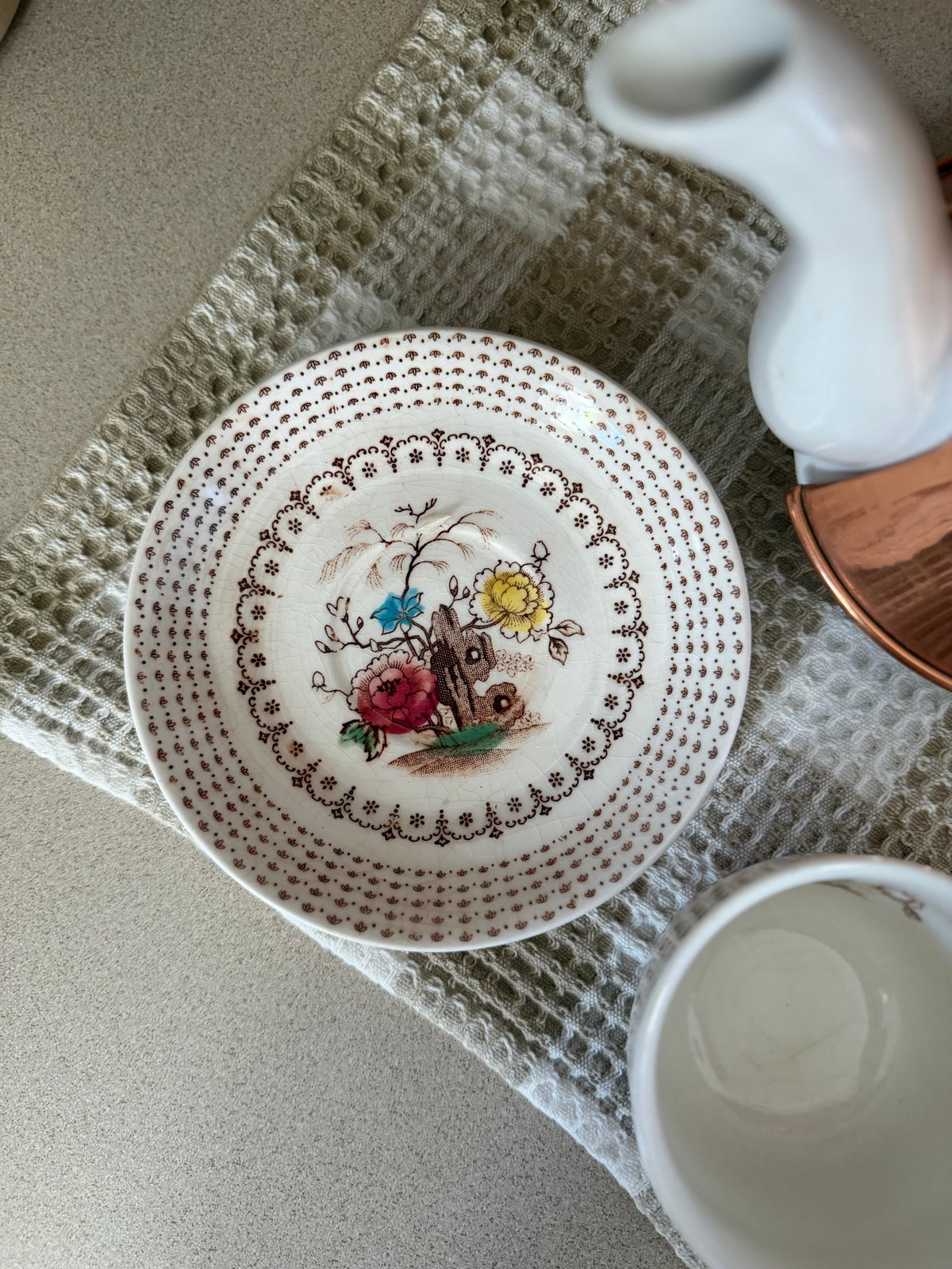 Brown Floral Teacup and Saucer set made in Japan