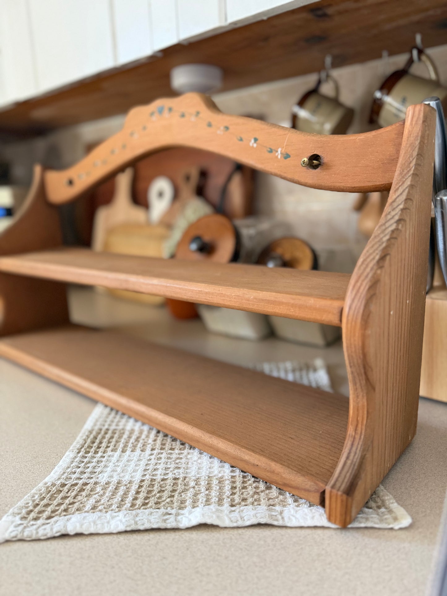 Wooden Shelf with Hand-painted Vine