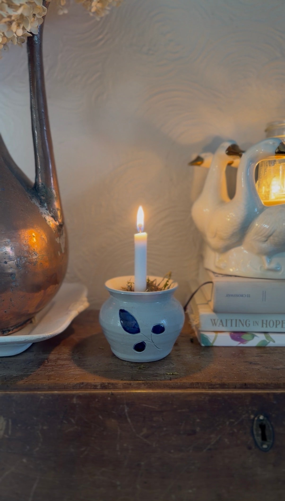 Williamsburg Pottery Vase Turned Moss Candle