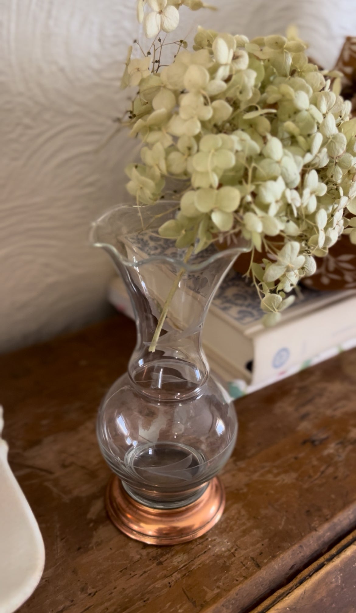 Etched Glass Bud Vase with Copper Bottom