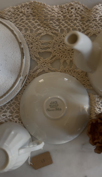 White Ironstone Ribbed Teacup and Saucer (5 left)