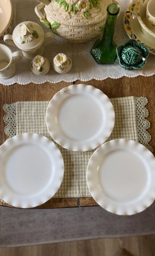 Hazel Atlas Ripple Crinoline set of 3 Dinner Plates