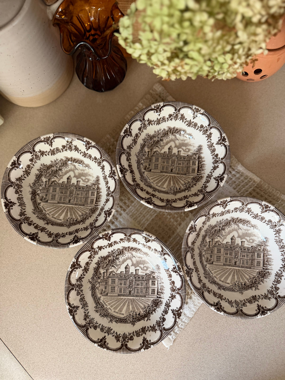 Set of 4 Brown Transferware Bowls by English Ironstone Tableware