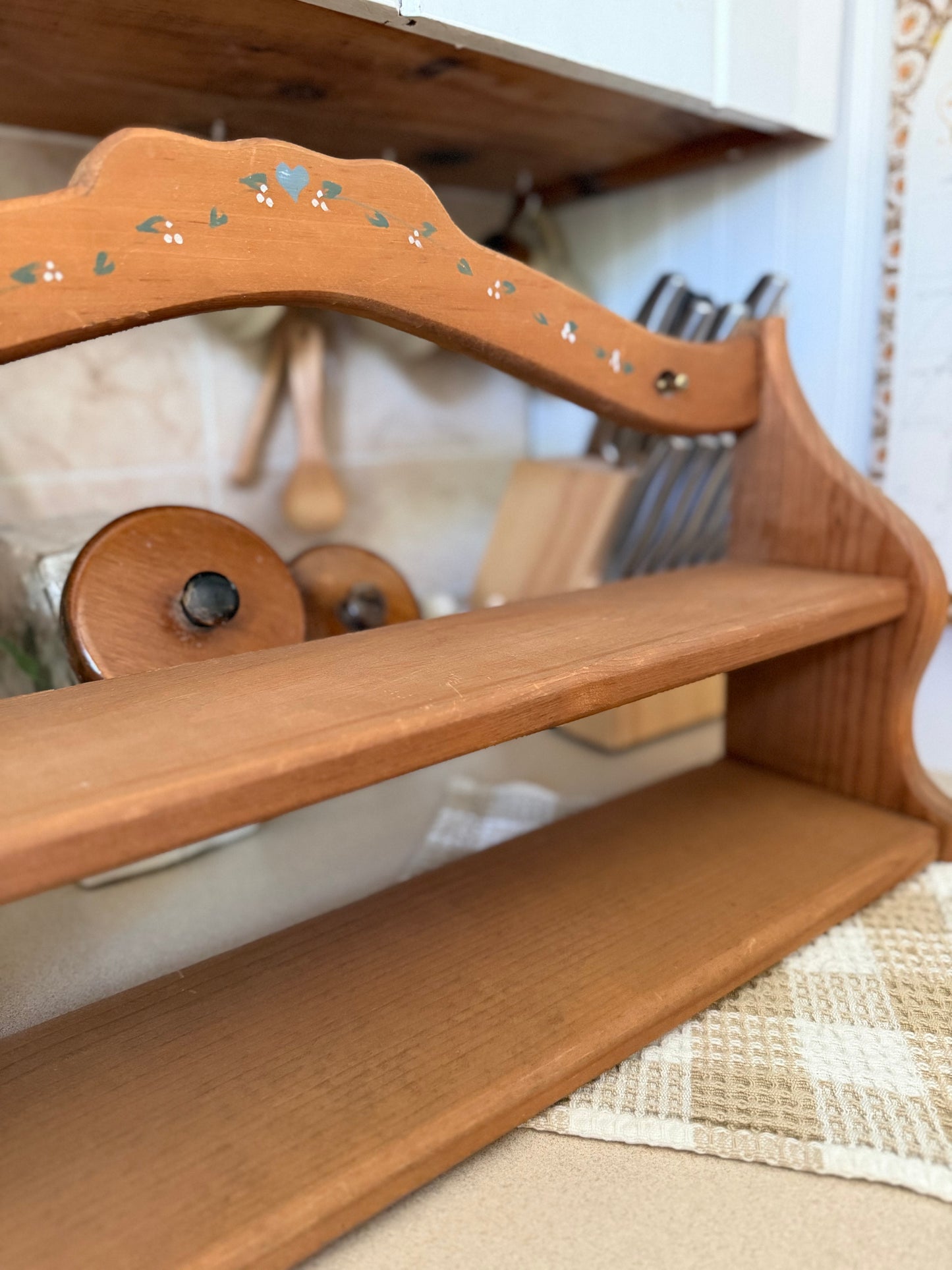 Wooden Shelf with Hand-painted Vine