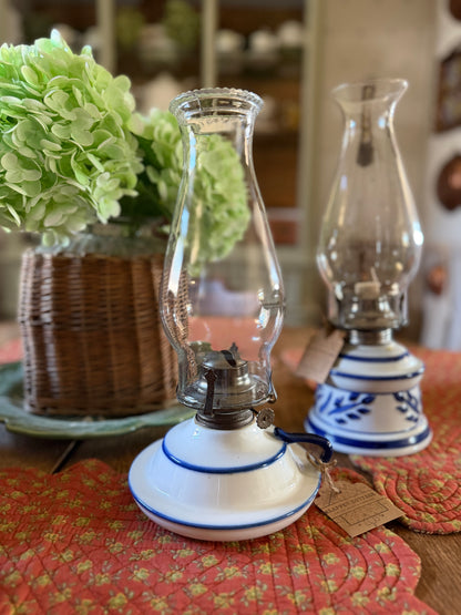 Blue and White Pottery Oil Lamps Made in the USA (sold separately)
