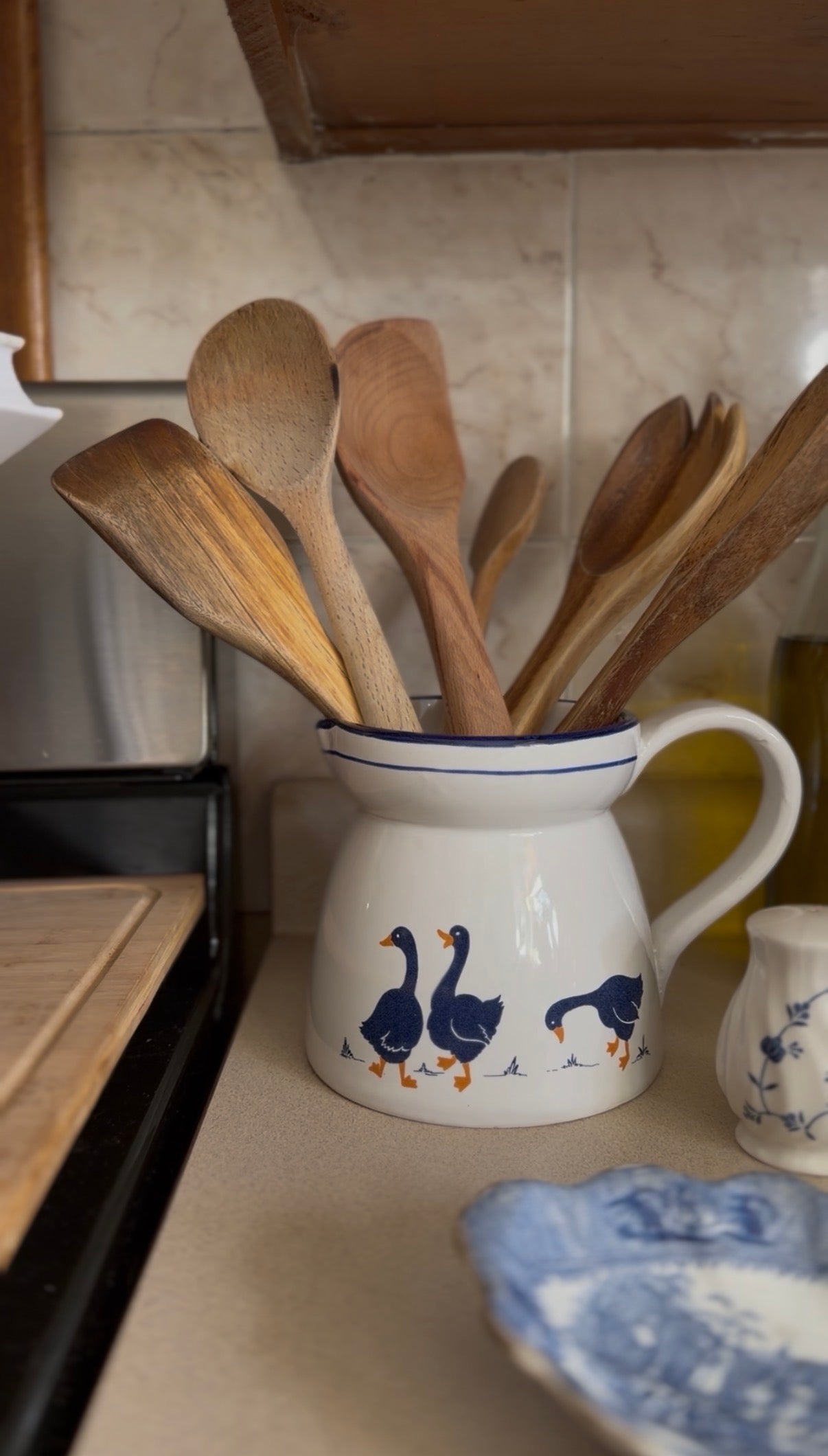 Vintage Rosenthal Netter Blue Geese Ceramic Pitcher (made in Italy)