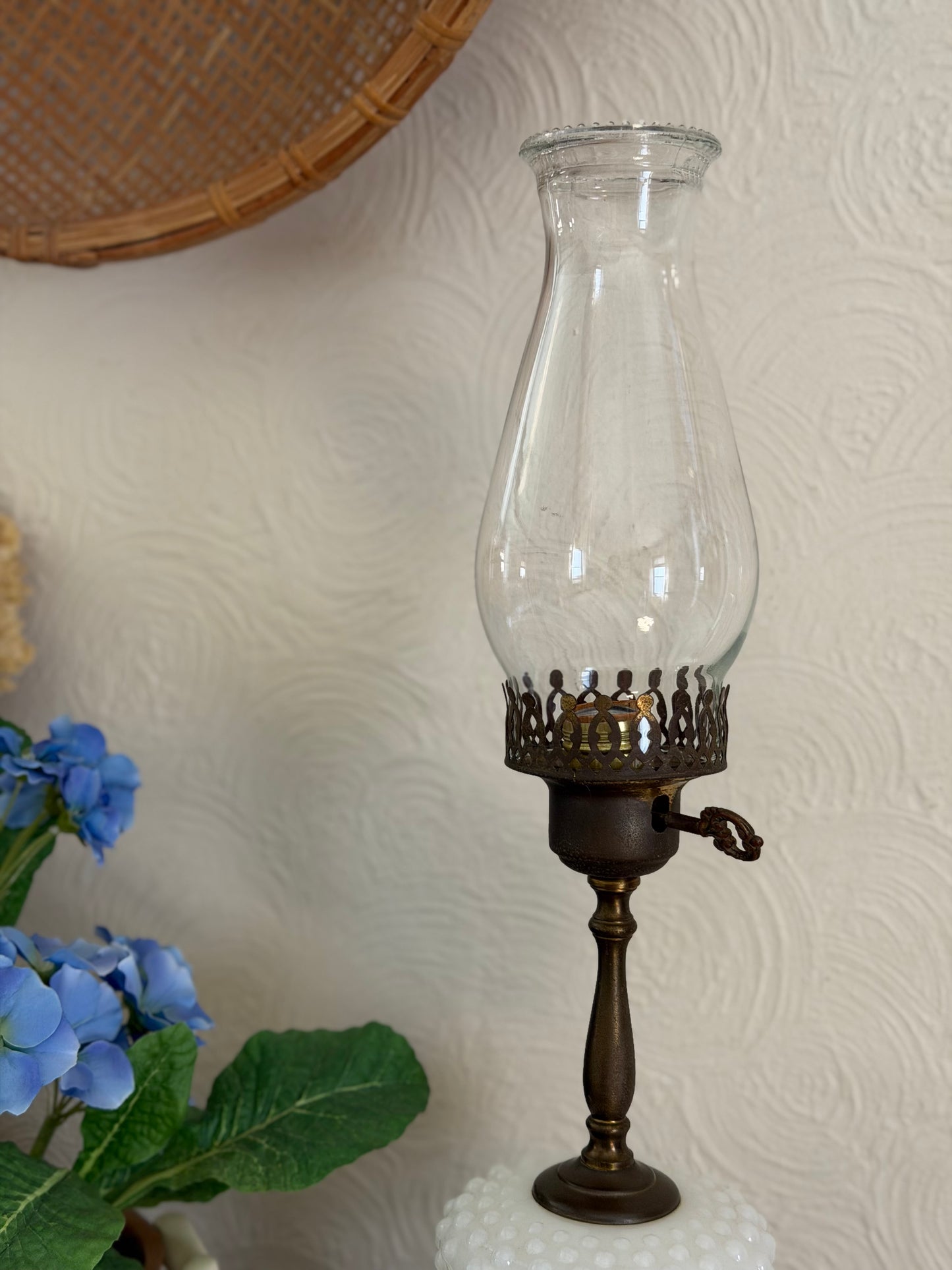 Vintage Brass, Wood, and Milk-glass Lamp