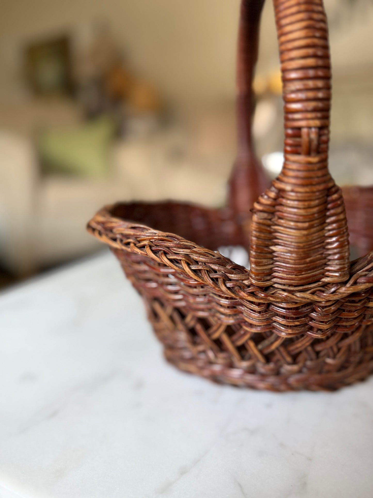 Small Dark Brown Wicker Basket with Handle (flowers not included)