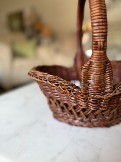 Small Dark Brown Wicker Basket with Handle (flowers not included)