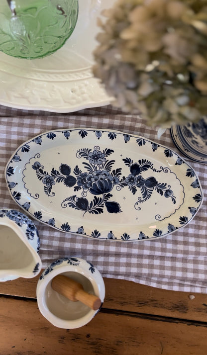Delft Holland Teapot, Sugar Dish, Creamer, and Tray Set