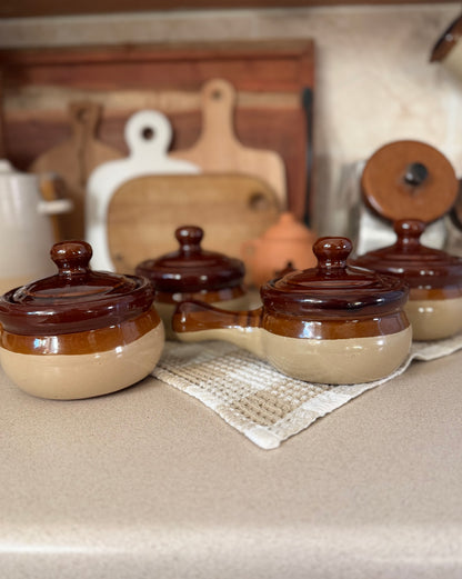 Set of 4 Brown Stoneware Soup Crocks made in Taiwan