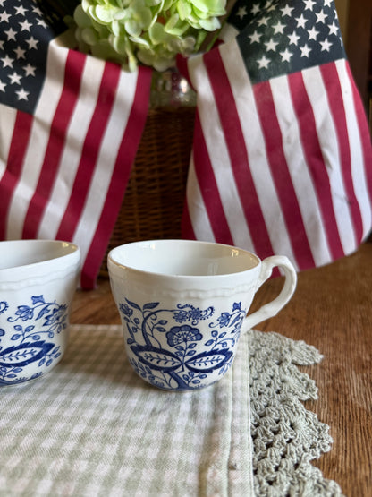 Set of 2 Blue Onion Enoch Wedgwood Teacups made in England