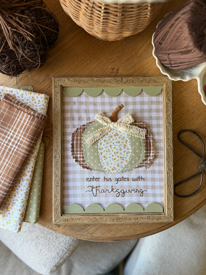 "enter his gates with thanksgiving" quilted pumpkin wall art