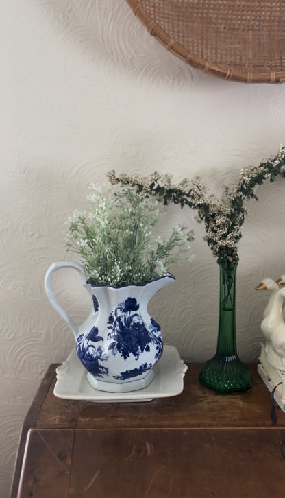Blue and White Floral Ironstone Pitcher