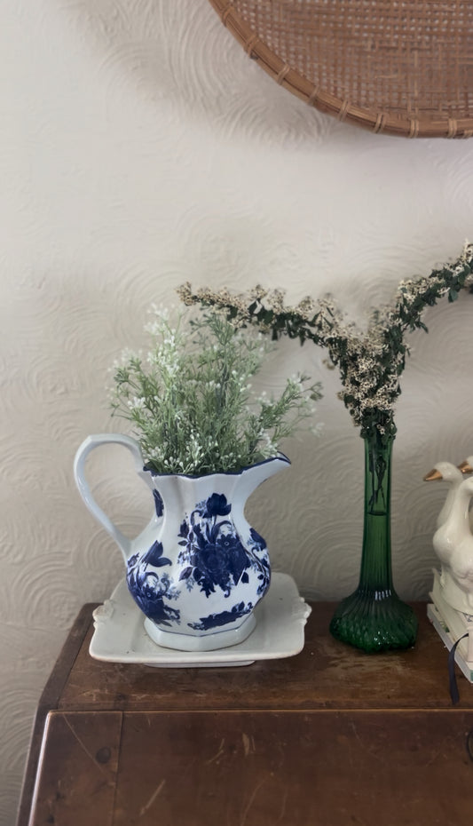 Blue and White Floral Ironstone Pitcher