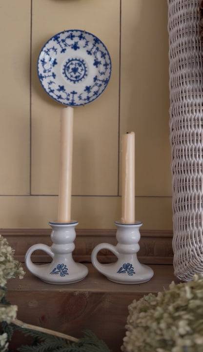 Pfaltzgraff Blue Flower Ceramic Candle Holders - set of 2 (candles not included)
