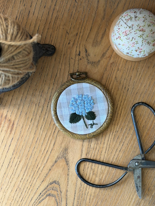Mini Blue Hydrangea Embroidery Magnet