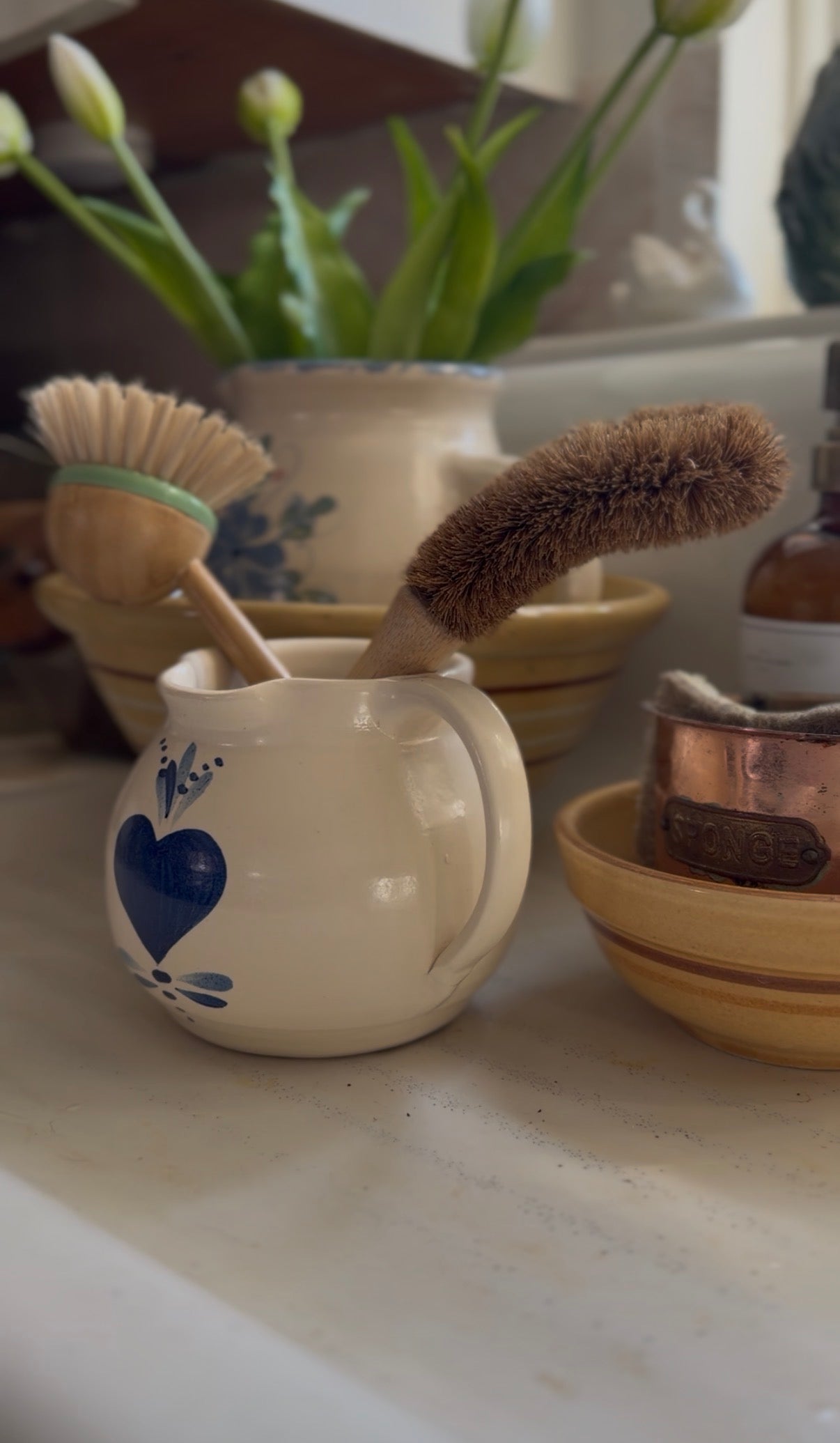 East Texas Pottery Pitcher with Blue Heart Design