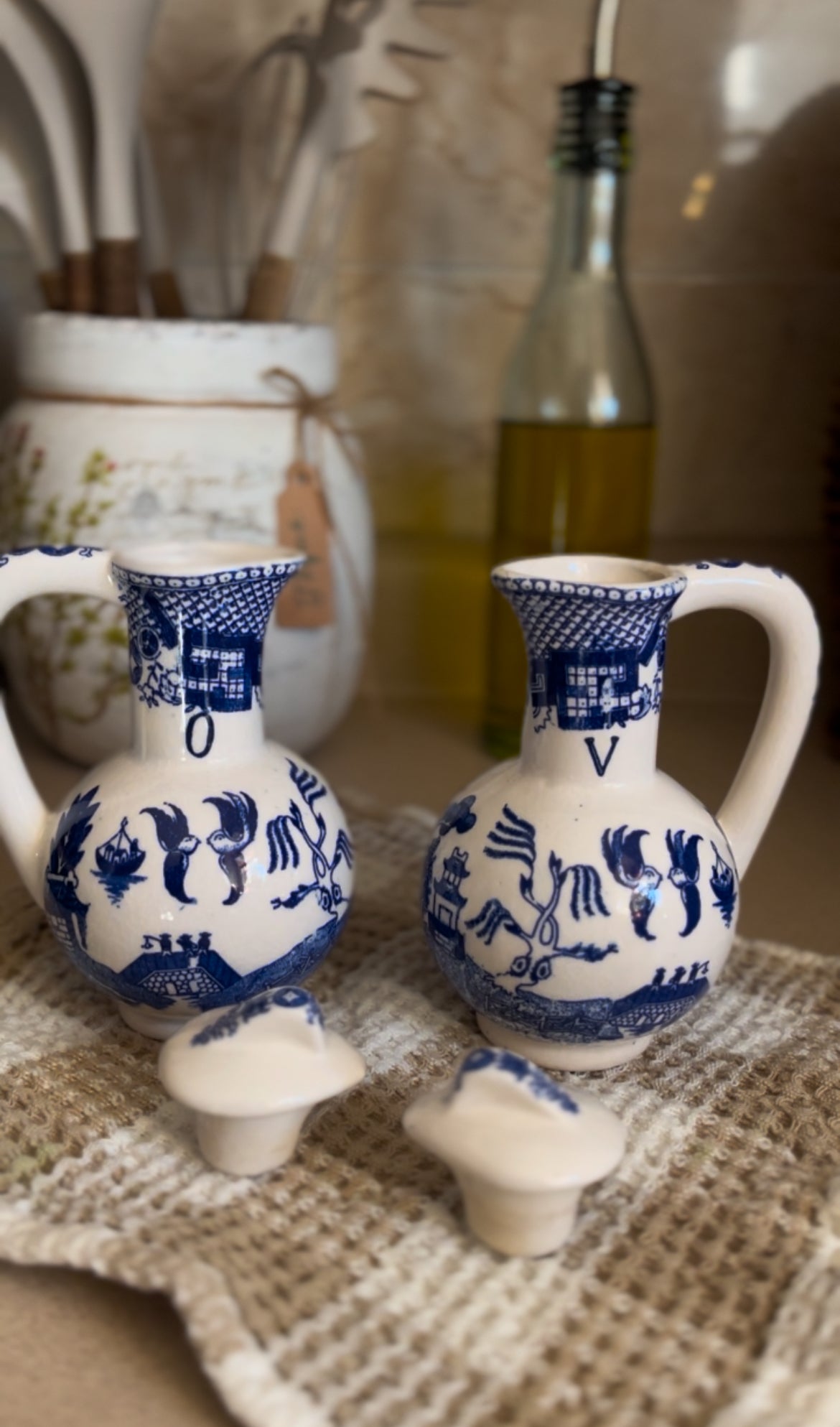 Blue Willow Oil and Vinegar Cruets
