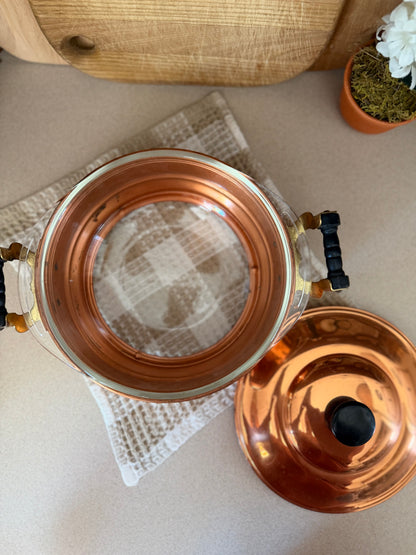 Pyrex Serving Dish with Copper Carrier and Lid
