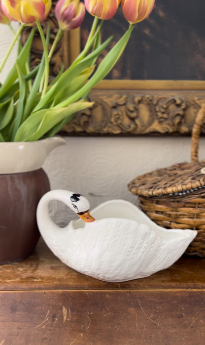 Vintage Italian Ceramic Swan Planter