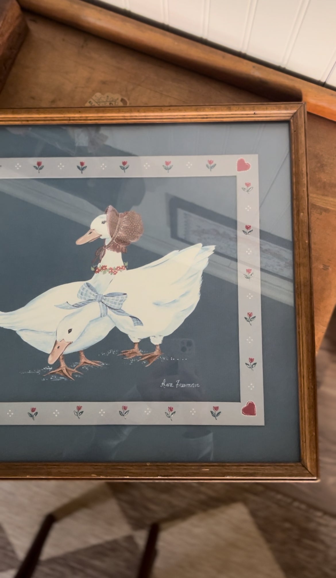 "Ducks" by Ava Freeman Print, Matted and Framed in a Wood Frame