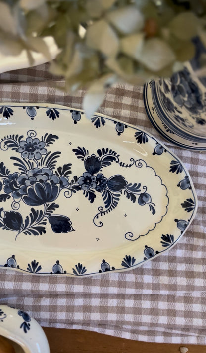 Delft Holland Teapot, Sugar Dish, Creamer, and Tray Set
