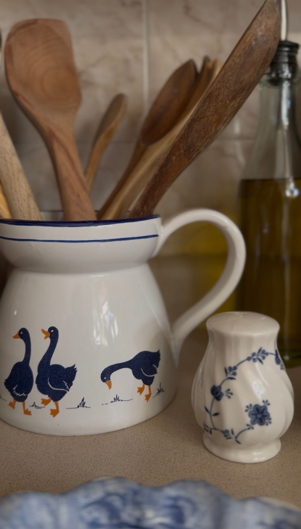 Vintage Rosenthal Netter Blue Geese Ceramic Pitcher (made in Italy)